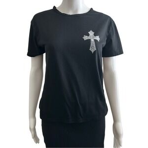 SHEIN Black Short Sleeve Cross Detail Crew Neck T-Shirt Size 12 Y